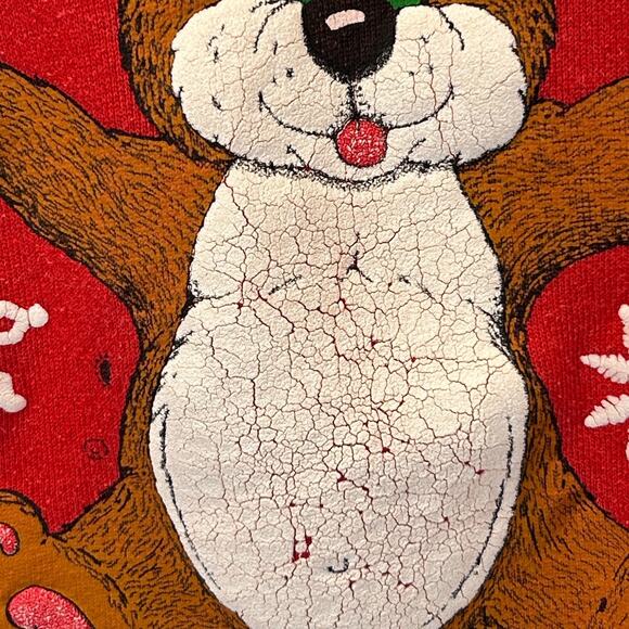 Vintage 80s Let It Snow Christmas Sweatshirt Sweater USA Made Red Mens M Medium - Picture 4 of 8